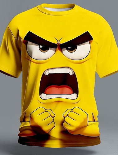  Herre 3D Print 3D Morsomme emoticons T skjorte Kortermet T skjorte 3D-utskrift Crew-hals Skjorte overdrevet Designer Daglig Klubb Fest Blå Gul Lilla Sommer Vår Alle årstider Klær S M L XL XXL XXXL