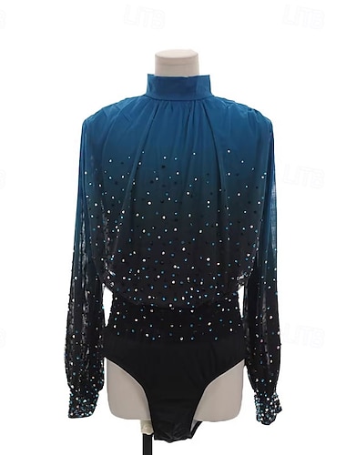  Kunstschaatstopje Voor heren Schaatsen Tops Zwart / blauw Lapwerk Hoge Elasticiteit Opleiding Wedstrijd Kunstschaatskleding Klassiek Kristal / Bergkristal Lange mouw Schaatsen Kunstschaatsen