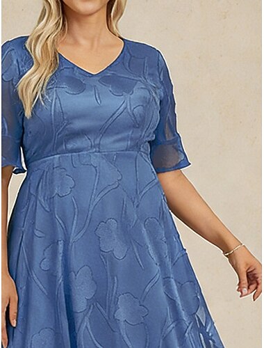  女性用 ミディドレス シフォンドレス A ラインドレス エレガント 日常 ビーチ バケーション レース レギュラー フラワー ハーフスリーブ Ｖネック ウェッジウッド