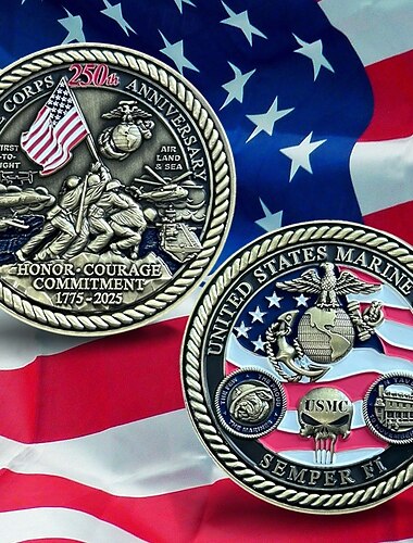  United States Marine Corps 250-årsjubileum utfordringsmynt metall USMC minnesamleobjektmynt militær veterangave patriotisk suvenir marinesoldater veteraner semikvadransjubileum