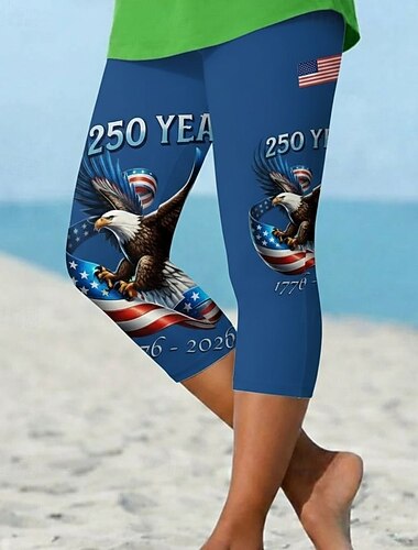  Onafhankelijkheidsdag Amerikaanse verjaardag patriottische vrouwen capri broeken leggings vakantie Hawaii stijlvolle capri's medium taille broeken grafisch nationale vlag comfort stretchy vakantie