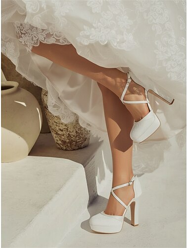  dames blauwe satijnen platformhakken met gekruiste bandjes - elegante vintage-stijl pumps voor bruiloften en afstuderen