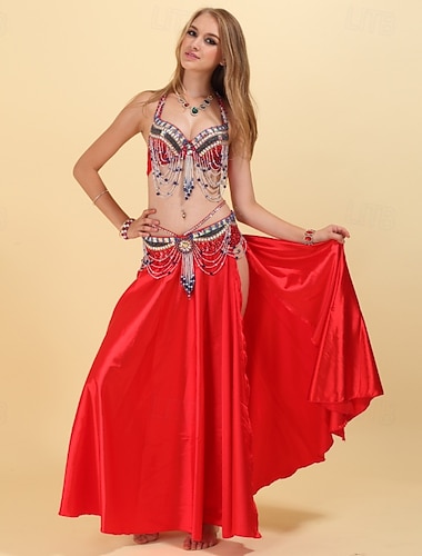  Samba Dancewear Glamourøse Bead Kjede Paillett Magedans Kostyme Prestasjonsdrakt