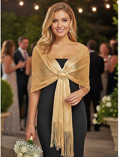  Dameskjerf i polyester, inkluderer akrylknapper, tilgjengelig i flere farger, perfekt for bryllup og kveldsarrangementer