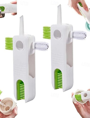  2-pack rengöringsborste för kopplock 4 i 1, multifunktionella rengöringsverktyg för isoleringsflaskor, bärbar kopplocksrengöring för glas, vattenkokare, nappar, kopplocksspalt och rengöring av hemmakök