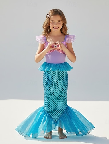  Sirène Sirène Princesse Aqua Robe Costume de soirée à thème Cosplay for Fille Enfant Carnaval Mascarade