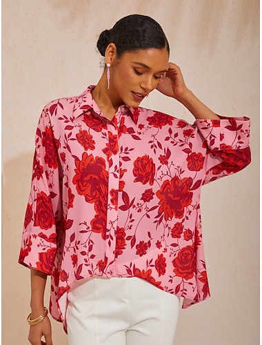  camicetta asimmetrica con maniche dolman in chiffon fluido con fiori primaverili