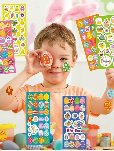  Wielkanocne wypełniacze do koszyków naklejki wielkanocne dla dzieci 12 arkuszy (2 zestawy po 6) kolorowe naklejki z królikiem i jajkiem do dekoracji jajek rzemiosła upominków wypełnień do koszyków i