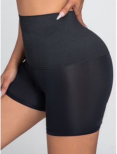  Damen Formende Unterwäsche Schwitzgürtel Lässig Einfarbig Elastischer Bund Shorts Täglich Ärmellos Schwarz Braun Sommer Frühling Herbst Winter Schlank
