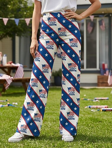  250. rocznica USA Retro / vintage 1970 Spodnie Spodnie z szerokimi nogawkami Hipisowskie Dyskoteka Wysoka talia Strój na bal maskowy Damskie Bal maskowy 4 lipca Dzień Niepodległości Dla dorosłych
