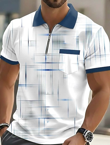  Herren Geometrisch Poloshirts Kurzarm Polo-Shirts Revers Lässig Outdoor Ferien Alltagskleidung Tasche 3D-Druck Frühling & Sommer Blau Schwarz Purpur