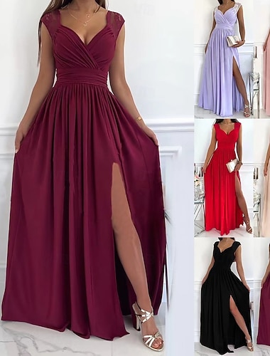  Mujer Vestido largo maxi Vestido de fiesta de graduación Vestido de Fiesta Vestido de una línea Elegante Moda Moderno Fiesta de Noche Fiesta Invitado a la boda Ajuste regular Plano Sin Mangas Escote