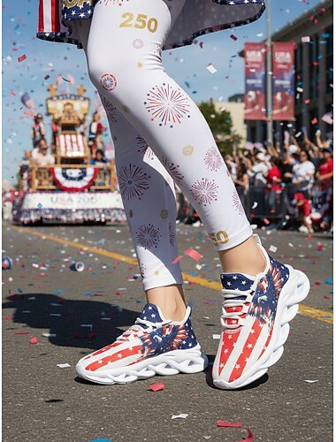  USAs 250-årsjubileum Kvinners USA-flagg og ørn trykte joggesko med fyrverkeridesign patriotiske hverdagssko uavhengighetsdagen parader festivaler idrettsarrangementer og hverdagsbruk