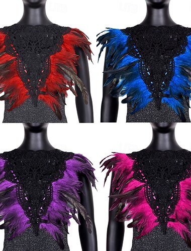  Karneval 2026 Rio Karneval Samba Zubehör Damen roter Federumhang mit großer schwarzer Spitzenapplikation gotischer Vampir Brasilien Festival Kostüm