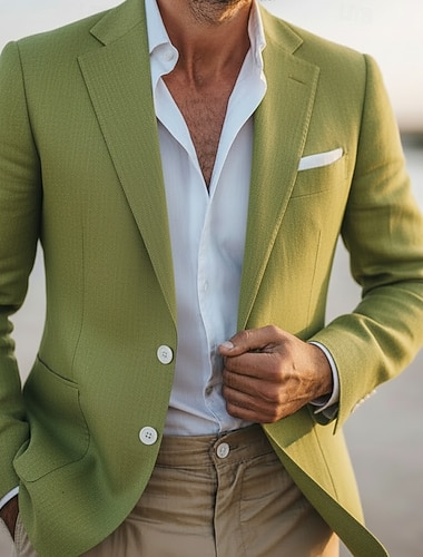  Menns lin blazer V-hals klipp krage mote fest lett ensfarget blazer lin blazer rosa himmel blå salvie smal passform ensidig med to knapper