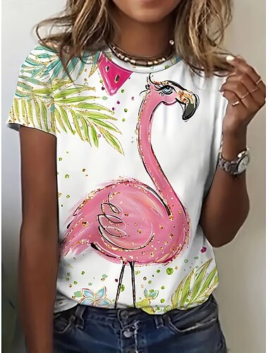  Dames T-shirt Afdrukken Grafisch dier Planten Vintage Stijlvol Klassiek Korte mouw Strakke ronde hals Ronde hals Normale tops Dagelijks Weekend blauw Wit Abrikoos Zomer Lente Herfst Winter