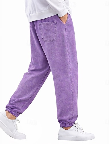  Homens Corredores Calças Calças largas Calça casual Calças com lavagem ácida Com Cordão Punho com Elástico Côr Sólida Conforto Comprimento total Casual Diário Ao ar livre Moda Retro Vintage Preto Roxo