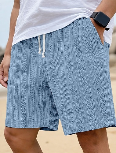  Herren Shorts Freizeitshorts Jacquard Strukturiert Geometrisch Einfach Komfort Atmungsaktiv Über dem Knie Lässig Outdoor Strand Urlaub Mode Schwarz Weiß Mikroelastisch