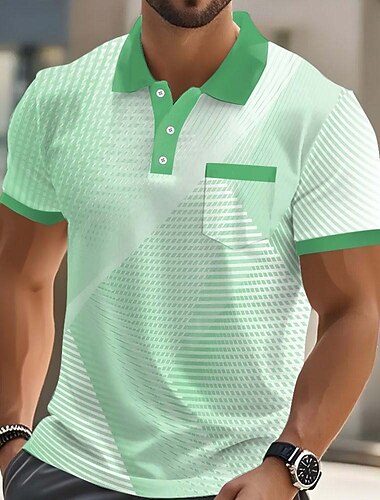  Voor heren Meetkundig Polo Korte mouw Poloshirt Overhemden met kraag Zakelijk informeel Buiten Sportkleding Alledaagse kleding 3D-afdrukken Knop Lente zomer blauw Rood Bruin