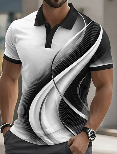  Męskie Geometryczny Tenké Koszulki polo Krótki rękaw Koszulki polo Koszule z kołnierzykiem Codzienny Athleisure Guziki Wiosna i lato Niebieski Czarny Fioletowy