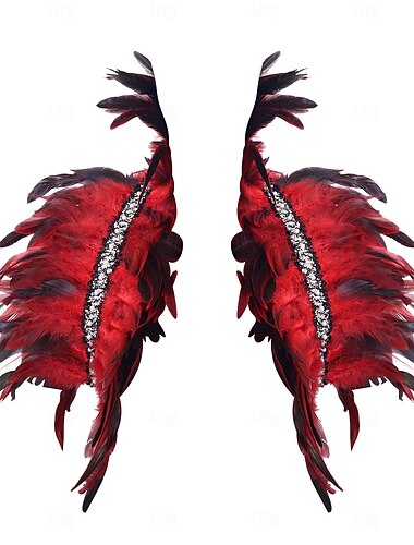  Karnival 2026 Rio Karnival Samba Tillbehör Kvinnors Röda Fjäder Epauletter med Rhinestone Trim Brasilien Festival Uppträdande Kostym
