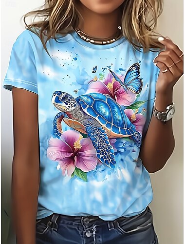  Dames T-shirt Afdrukken Grafisch dier Vintage Stijlvol Klassiek Korte mouw Strakke ronde hals Ronde hals Normale tops Dagelijks Weekend blauw Marine Blauw Hemelsblauw Bruin Zomer Lente Herfst Winter