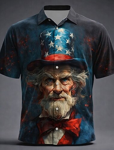  Homme 4 juillet, 250e anniversaire des États-Unis Drapeau américain Patriotique Chemise Chemise Boutonnée Manche Courte Vintage Rétro Extérieur Fête Été Printemps Col Rabattu Impression 3D chemises
