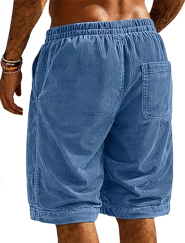  Herren Shorts Freizeitshorts Cordshorts Shorts mit Struktur Tasche Elastischer Bund Einfarbig Einfach Komfort Atmungsaktiv Knielang Lässig Outdoor Strand Urlaub Mode Blau Schwarz Mikroelastisch
