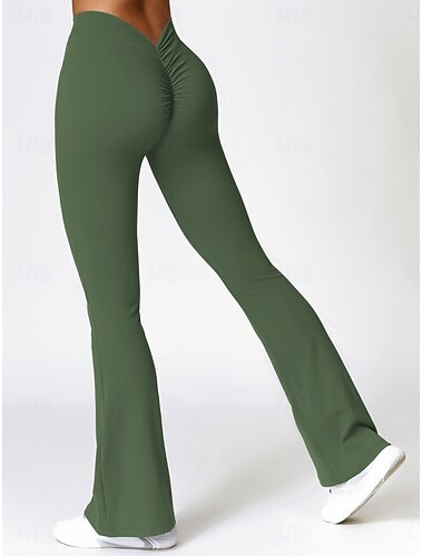  Dames Bell Bottom Chinese Vakantie Streetwear Casual Volledige lengte Middelhoge taille Effen Elastische tailleband Comfortabel Comfort Hoge Elasticiteit Dagelijks Buiten Sportschool donkerbruin