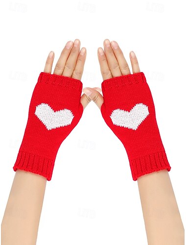 Gebreide vingerloze dameshandschoenen met hartjesdesign, verkrijgbaar in diverse kleuren, ideaal voor Valentijnsdag en dagelijks gebruik in de herfst/winter.