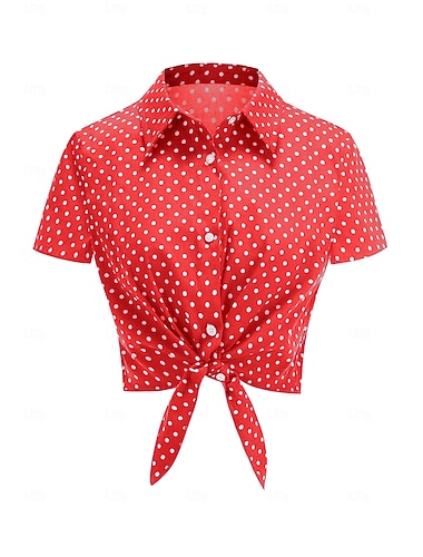  Jaren '50 Retro vintage Crop top Hemd Korte mouwen Stip Kostuum Dames Maskerade Evenement / Feest Vrijgezellenfeest Festival Volwassenen Top Lente zomer