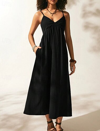  Damen Midikleid Sommerkleid Unterkleid Mode Modern Urlaub Ferien Ausgehen Lässiger Schnitt Einfach Ärmellos Träger Schwarz Rosa Braun Sommer Frühling