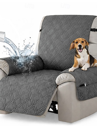  100 % wasserdichter Sofabezug, Sesselbezug, rutschfester Hundestuhlbezug, Möbelschutz, waschbarer Überzug mit Tasche und elastischen Bändern für Haustiere (dunkelgrau, 60 cm)