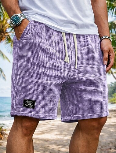  Herren Waffel-Shorts Shorts Sommershorts Strandshorts Freizeitshorts Kordelzug Elastischer Bund Einfarbig Einfach Komfort Atmungsaktiv Knielang Täglich Outdoor Streetwear Urlaub Mode Schwarz Weiß