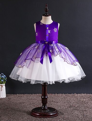  フラワーガールドレス 女の子 フォーマルドレス 結婚式の服装 パーティー 結婚式 フォーマル 愛らしい プリンセス 美しい パッチワーク メッシュ 星形 ノースリーブ クルーネック ブルー ブラック 4年以上