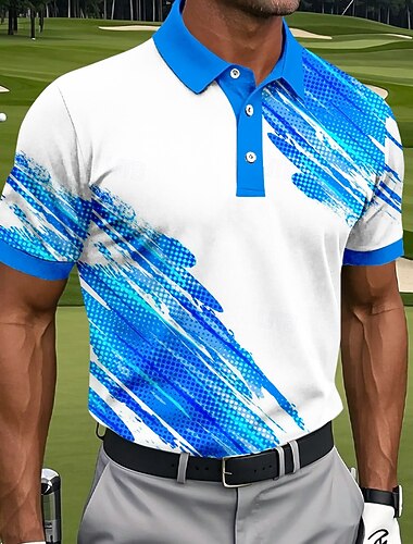  Men's Geometic Golf Sports Polo Shirts Short Sleeve Polo Shirts Collared Shirts Casual Athleisure Buttons Summer Spring Blue Green