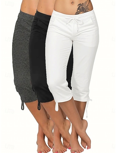  Dame Capri-bukser kinesisk Leggings Gatemote Fritid Kalv lengde Middels midje عادي Snorer Lomme comfy Komfort Elastisk Daglig utendørs Feriereise Blå Svart Hvit Aske-farget Sommer Vår Slank Fasong