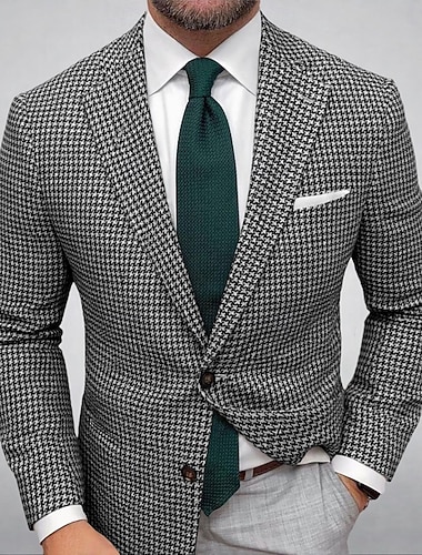  Homme Veste blazer Manteau de sport Col de fermeture Extérieur Occasionnel Pied-de-poule À carreaux Noir Jaune Vert Claire Coupe sur mesure à boutonnage simple à 2 boutons