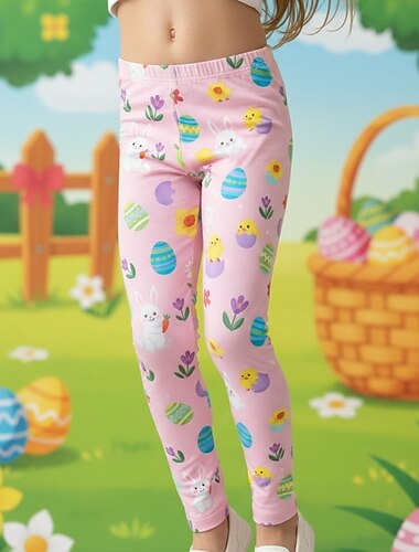  påsk flickor 3D-grafik kaninbyxor leggings vår höst söt streetwear grundläggande barn 4-12 år casual daglig utomhus normal passform
