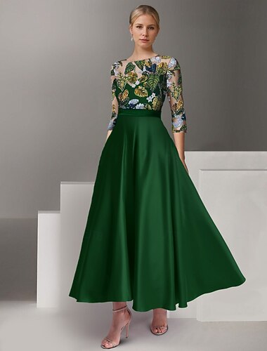  A-lijn Tot de enkel Kralenborduurwerk Formele jurk Jurk voor de moeder van de bruid Cocktailjurken Avondjurken Baljurk  Formele kleding Elegant Kleurenblok Hoge splitsing Halve mouw Illusie Hals