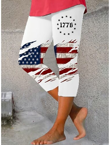 Onafhankelijkheidsdag Amerikaanse verjaardag patriottische vrouwen capri broeken leggings loungewear vakantie vintage mode capri's mid taille broeken grafisch vlagprint comfort zacht ademend
