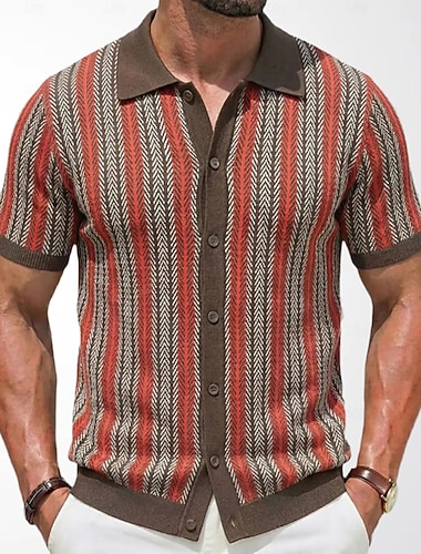  Herren Hemd Textur Freizeithemd Knopfhemd Jacquard-Hemd Rote Marineblau Grün Kurzarm Einfach Hemdkragen Lässig Täglich Jacquard Bekleidung Elegant Mode Lässig