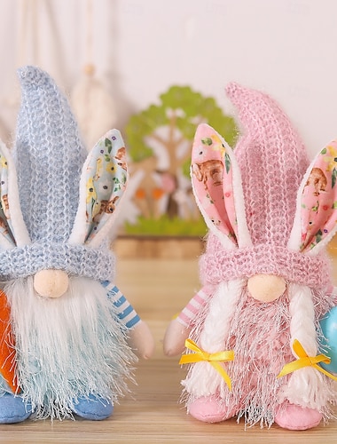  Osterkörbchen Füller 2er Pack Häschen Gnome Plüsch Osterdekorationen für Zuhause Frühlings Tomte mit Hasenohren und Karotte Etageren Dekor Glückliche Feiertagsornamente Oster Geschenk für Kinder