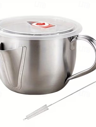  Suppentrenner aus Edelstahl mit großem Fassungsvermögen, Deckel, Sieb und Fettfilter für die Küche, vielseitiger Fleisch- und Ölfilter, Kochutensil, stilvolles Design, griffiger Griff