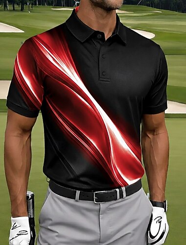  رجالي هندسي غولف قمصان بولو رياضية كم قصير قمصان البولو قميص بياقة كاجوال ملابس الرياضة Buttons الصيف الربيع أحمر أخضر رمادي