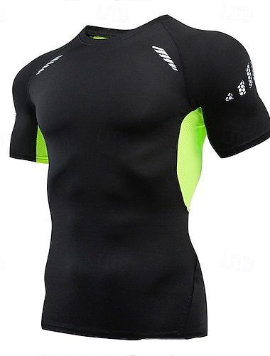  Per uomo Patchwork T-shirt da corsa Maglia a compressione Maglia da corsa Estate Manica Corta Asciugatura Rapida Compressione Traspirante Allenamento in Palestra Allenamento attivo Esercizio Nero