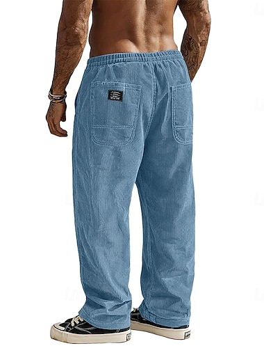  Herren Hose Cordhose Baggy-Hosen Freizeithose Elastischer Bund Gerader Schnitt Einfarbig Komfort Feuchtigkeitsableitend Volle Länge Lässig Täglich Outdoor Mode Streetwear Blau Schwarz Mikroelastisch