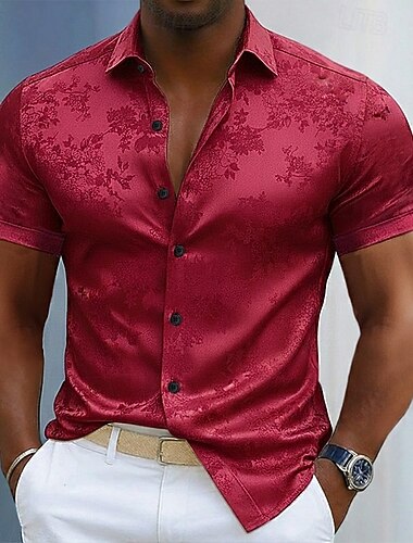  Per uomo Camicia Camicia in raso Camicia elegante Camicia con Bottoni Sfumatura Matrimonio Formale Nero Vino Blu marino Manica Lunga Collo ripiegato Estate Abbigliamento Jacquard