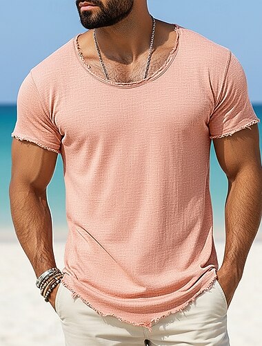  Pánské Tričko Top Lněné tričko Krátké rukávy Tričkový Léto Bez vzoru Módní Designové Základní Retro Měkké Jednoduchý Ležérní Dovolená ulice Světle modrá Černá Bílá Top tričko pro muže