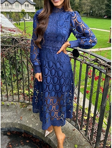  Dámské Midi šaty Áčkové šaty Na běžné nošení Denní Běžný Bez vzoru 3/4 délka rukávu Stojáček Černá Bílá Žlutá Fuchsiová Jaro Podzim